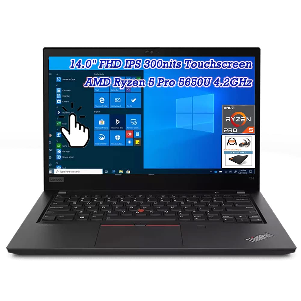 Lenovo ThinkPad T14 Gen 2 Light Laptop, 14.0" FHD IPS Touchscreen 300nits, AMD Ryzen 5 Pro 5650U, Wi-Fi 6 , USB-C, AMD Radeon Graphics, Backlit KB, Win10 Pro, w/Accessories (16GB RAM | 512GB PCIe SSD)