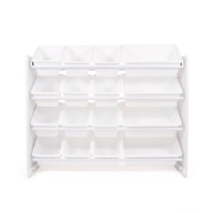 Humble Crew Extra-Large Toy Organizer, 16 Storage Bins, White/White & Natural/White Kids Book Rack Storage Bookshelf with Deep Sleeves, Universal