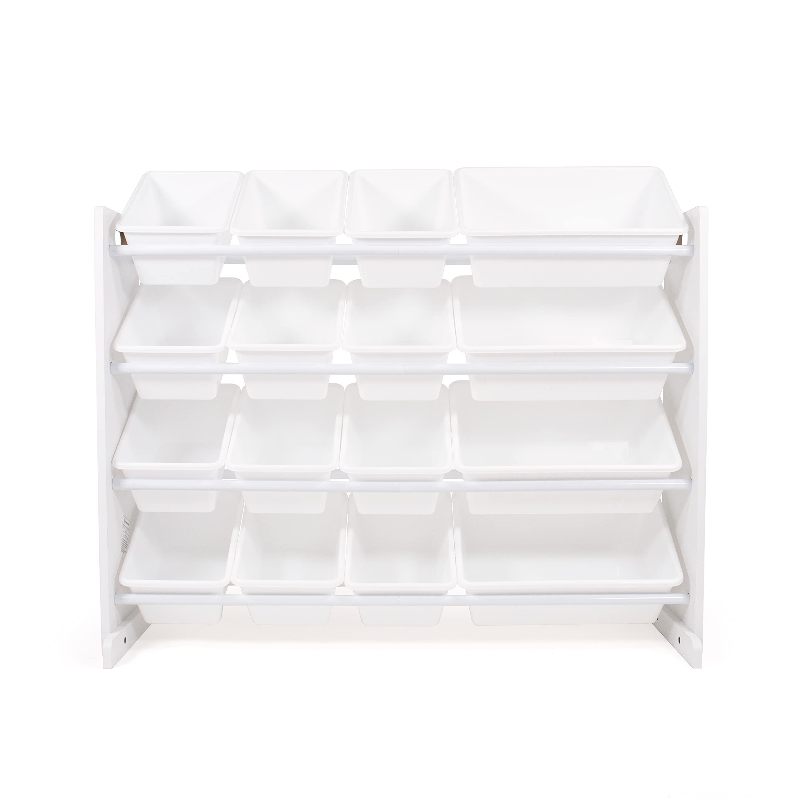 Humble Crew Extra-Large Toy Organizer, 16 Storage Bins, White/White & Natural/White Kids Book Rack Storage Bookshelf with Deep Sleeves, Universal