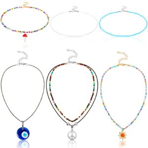 6 pieces hippie aesthetic indie necklace preppy mushroom alt necklaces evil eye choker y2k cottagecore jewelry for women