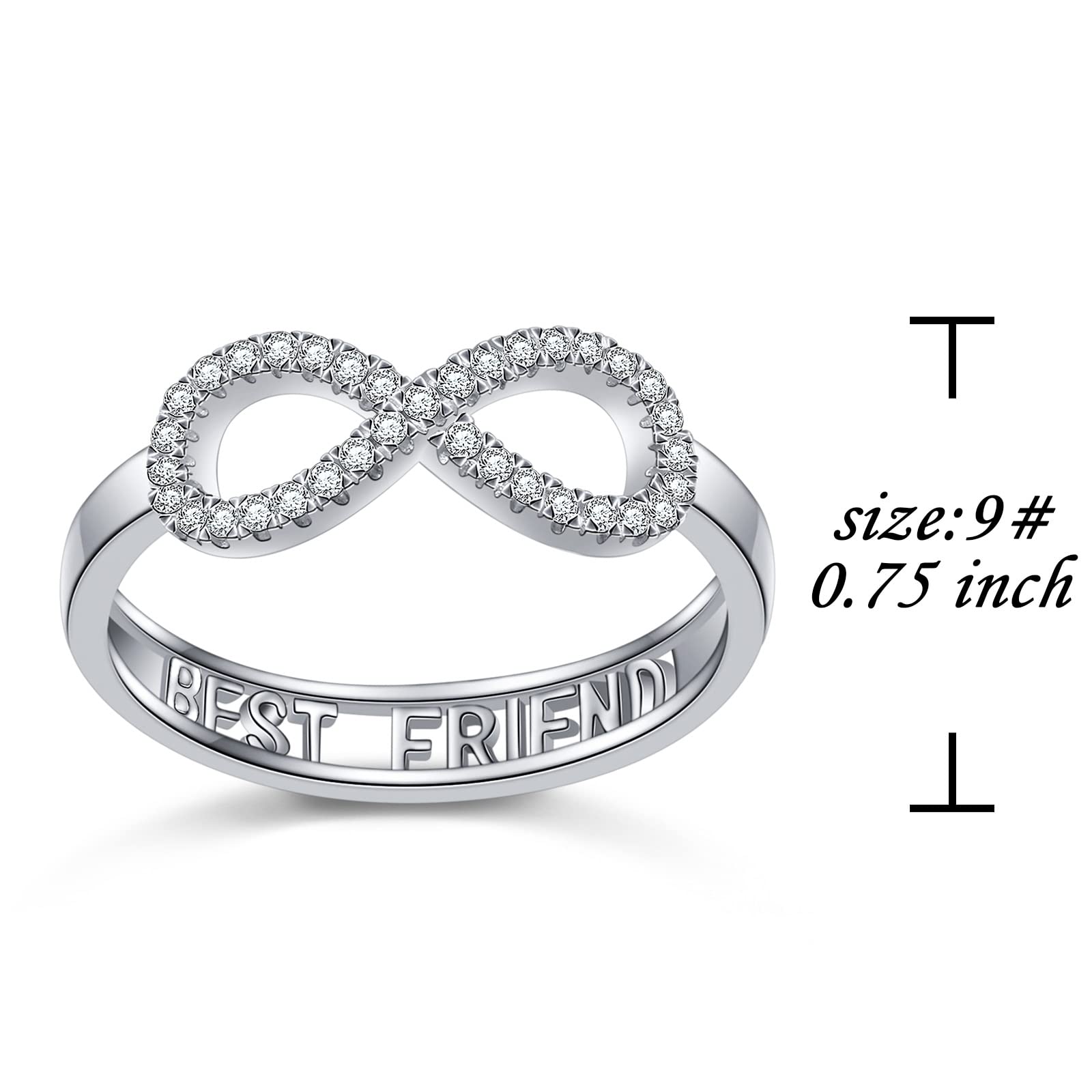 JZMSJF S925 Sterling Silver Best Friend Infinity Rings Friendship Gifts for Women Teens Size 8