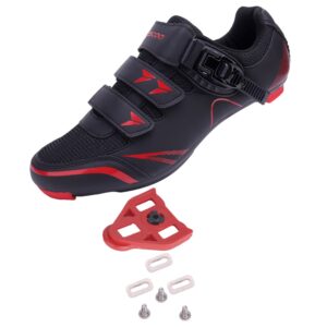 KESCOO Mens Womens Cycling Shoes Compatible with Peloton Bike Shoes and Delta Cleats Pre-Installed, Clip in Road Bike Riding Racing Biking Shoes Perfect for Indoor Outdoor - Black red, 40