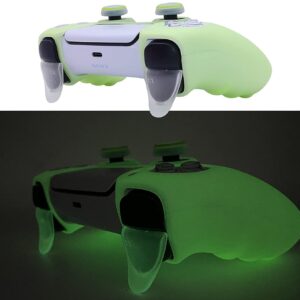 HLRAO Green Anti-Slip Glow in The Dark Protective Silicone Cover Skin Grips Compatible with PS5 Controller,8 PCS Thumb Grips Caps and 2 Grips Caps Glow in The Dark.