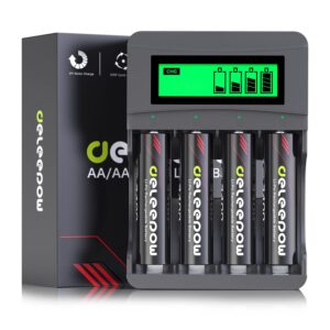 deleepow 1.5v rechargeable aa batteries lithium 3400mwh, lithium aa rechargeable batteries 4-pack 1500 cycle with lcd charger …