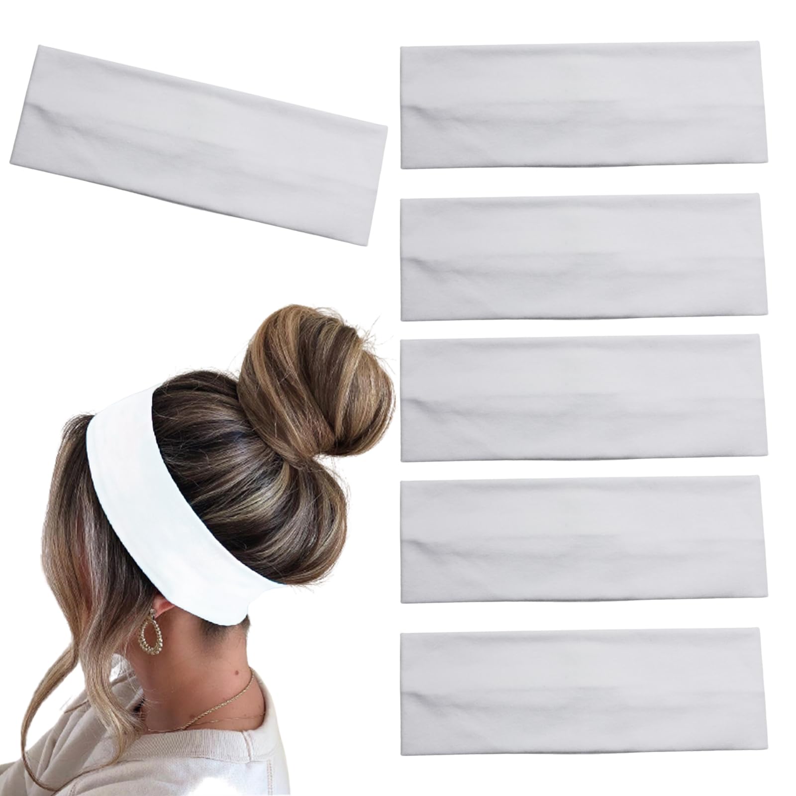 MLMOMVME 6 Pcs White Headbands for Women Hair Cotton Headband for Tie Dye Party Supplies, Non-slip Stretchy Elastic Head Wrap Holder Hair Accessories