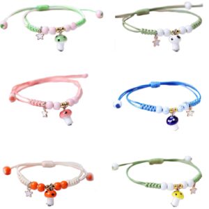 Pingyongchang 6Pcs Cute Funny Mushroom Bracelets Colorful Beaded Luck String Rope Chain Braided Bracelet Friendship Jewelry for Women