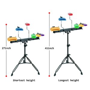 MUSCELL Jam Block Set Percussion Stand - Complete with Heavy Duty Mounting Bracket and Stand Included, 6 Different Coloured Jam Blocks Ideal for Professional Band, Beginners and Adults