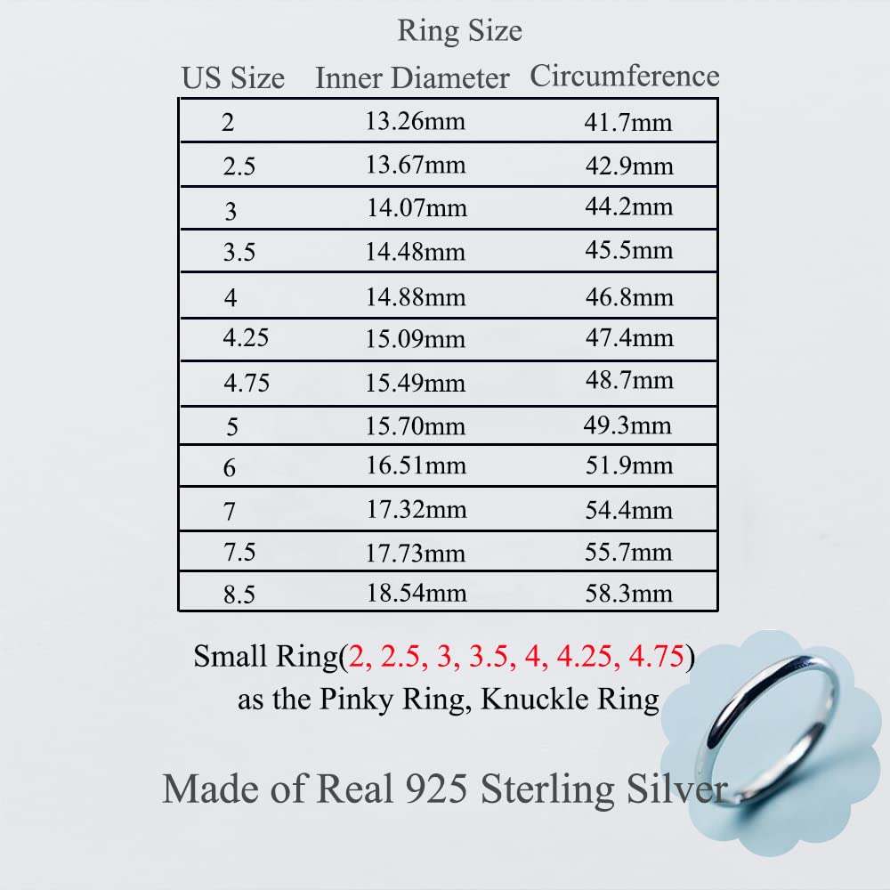 2mm Simple Pinky Ring Silver Thin Minimalist Middle Finger Ring Stacking Knuckle Plain Band Ring Size 4.75