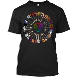 Bass Guitar Tshirt Bass Guitars Peace Sign Colorful Bass Guitar Lovers Bassist Music Band T-Shirt for Men Women(Black - M)