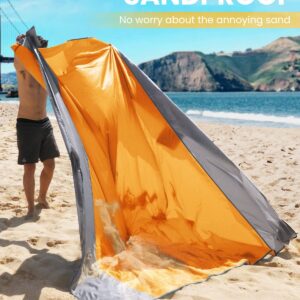 POPCHOSE Beach Blanket, Sandfree Beach Mat ‎108"x85.2"/83"x78" for 7 Persons, Extra Large Beach Blanket Waterproof Sandproof with 6 Stakes, Easy to Clean, Lightweight Compact Beach Accessories