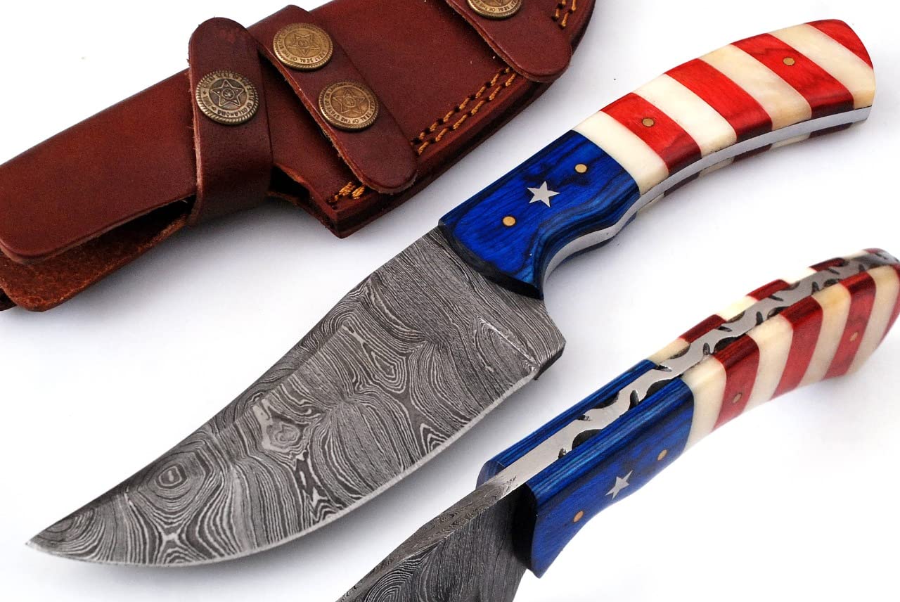 SagaCity Damascus Hunting Knife, 9 Inch Handmade Knife with Sheath, Knives for Men, Bushcraft Kinfe, Edc Knife Damascus, Small Hunting Knife; 109