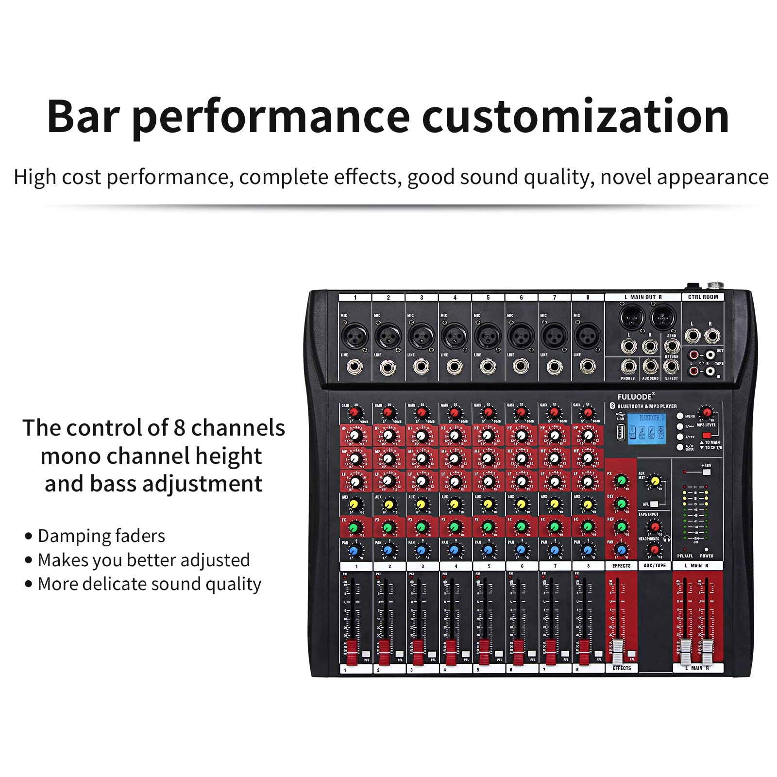 FULODE CT-80S Professional audio mixer 8 Channel with MP3 Player+Bluetooth U disk 48V Phantom Power Source USB recording