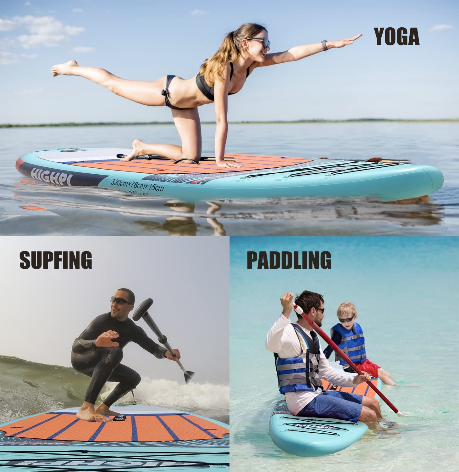 Highpi Inflatable Stand Up Paddle Boards, 10'6''x31''x6'' SUP with Accessories Backpack Anti-Slip Deck, Leash, Adjustable Paddle and Hand Pump, Waterproof Bag, Standing Boat for Youth & Adult