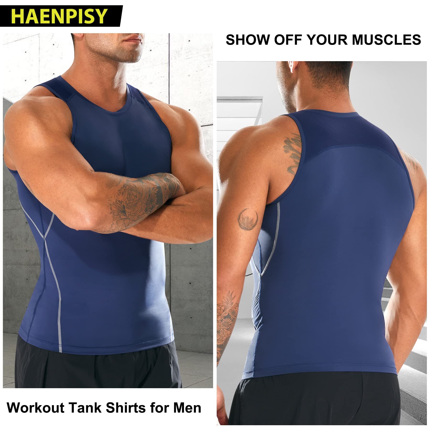 HAENPISY Mens Workout Sleeveless Shirts Gym Quick Dry Muscle Tank Top Running Athletic Moisture Wicking T Shirt(X-Large, Blue)