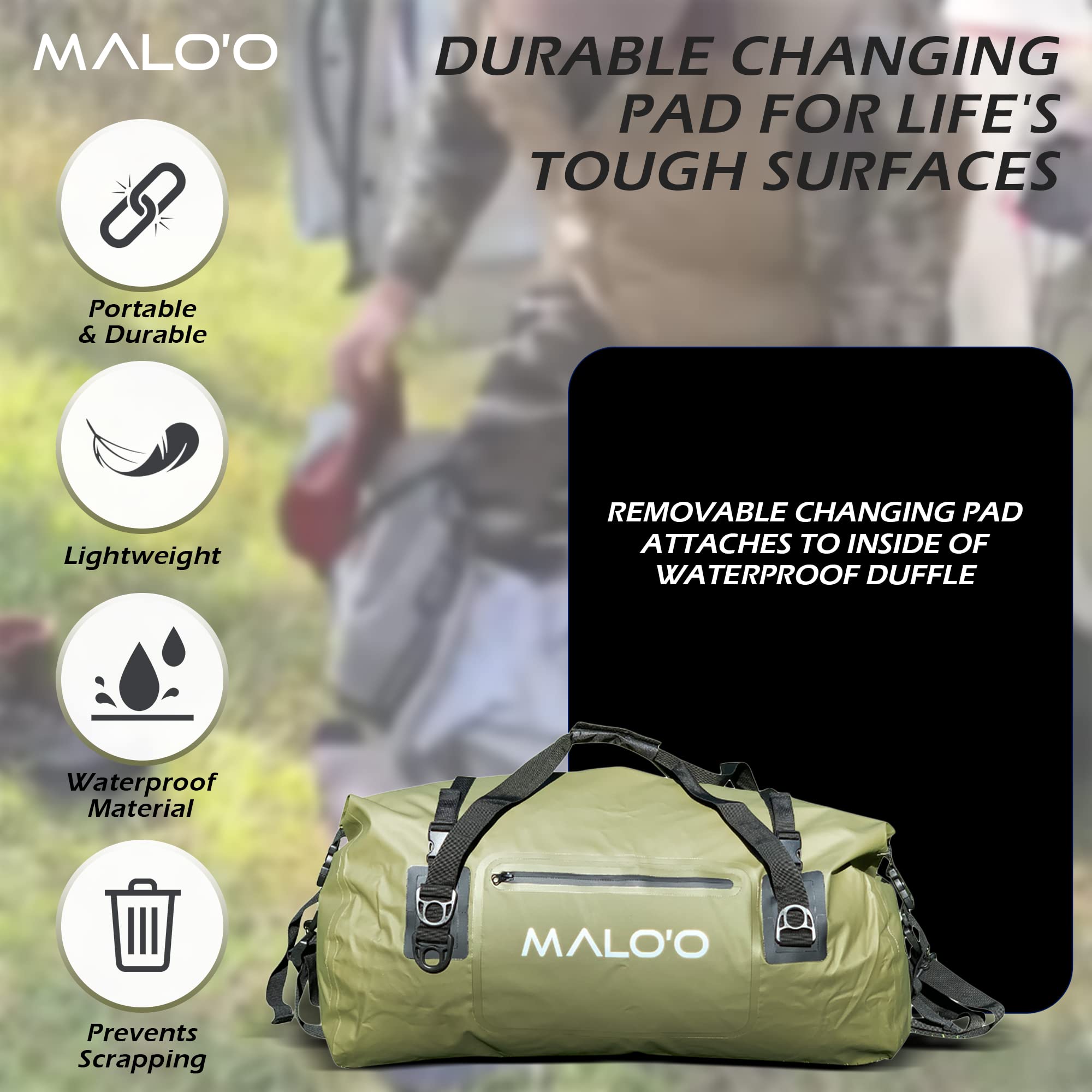 Malo'o 3-in-1 Wetsuit Changing Bag – Integrated changing mat, wetsuit watertight carry bag and XL 60 Liter Roll-Top Dry Bag. Surfing, Paddle-Boarding