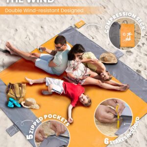 POPCHOSE Beach Blanket, Sandfree Beach Mat ‎108"x85.2"/83"x78" for 7 Persons, Extra Large Beach Blanket Waterproof Sandproof with 6 Stakes, Easy to Clean, Lightweight Compact Beach Accessories