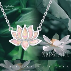 CUOKA MIRACLE Lotus Necklace 925 Sterling Silver Pink Opal Pendant Necklace Lotus Flower Necklace Yoga Relax Necklace Birthday Gift for Women Mom Mothers Day