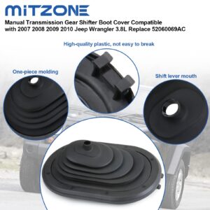 MITZONE Manual Transmission Gear Shifter Boot Cover Compatible with Jeep Wrangler JK 3.8L 2007 2008 2009 2010 Replace 52060069AC