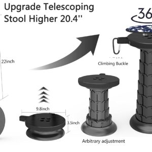 20.4“Telescoping Stool with Cushion,Portable Camping Stool More Sturdy Capacity 550Ib,Collapsible Retractable Stool Adjustable Folding Stool for Garden Fishing Hiking BBQ with Carry Bag,Carabiner