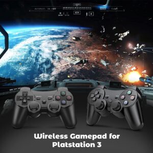 Rzzhgzq 2 Pack PS3 Wireless Controller Playstation 3 Controller Wireless Bluetooth Gamepad with USB Charger Cable for PS3 Console (Black+White)