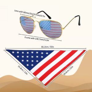 Jeere 3 Pcs American Flag Cowboy Hat with Bandana and Glasses Vintage Outdoor USA Hats with Strap Western Party Memorial Day(USA Flag)