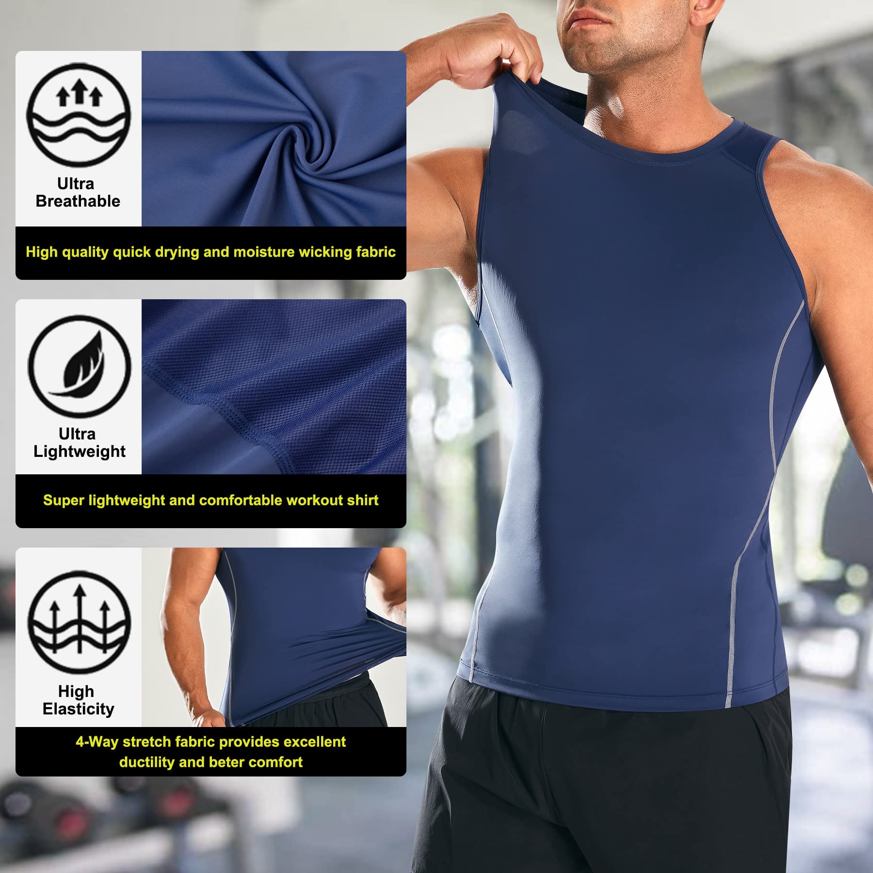 HAENPISY Mens Workout Sleeveless Shirts Gym Quick Dry Muscle Tank Top Running Athletic Moisture Wicking T Shirt(X-Large, Blue)