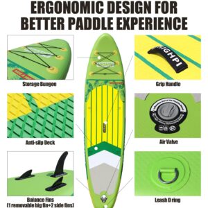 Highpi Inflatable Stand Up Paddle Boards, 10'6''x31''x6'' SUP with Accessories Backpack Anti-Slip Deck, Leash, Adjustable Paddle and Hand Pump, Waterproof Bag, Standing Boat for Youth & Adult