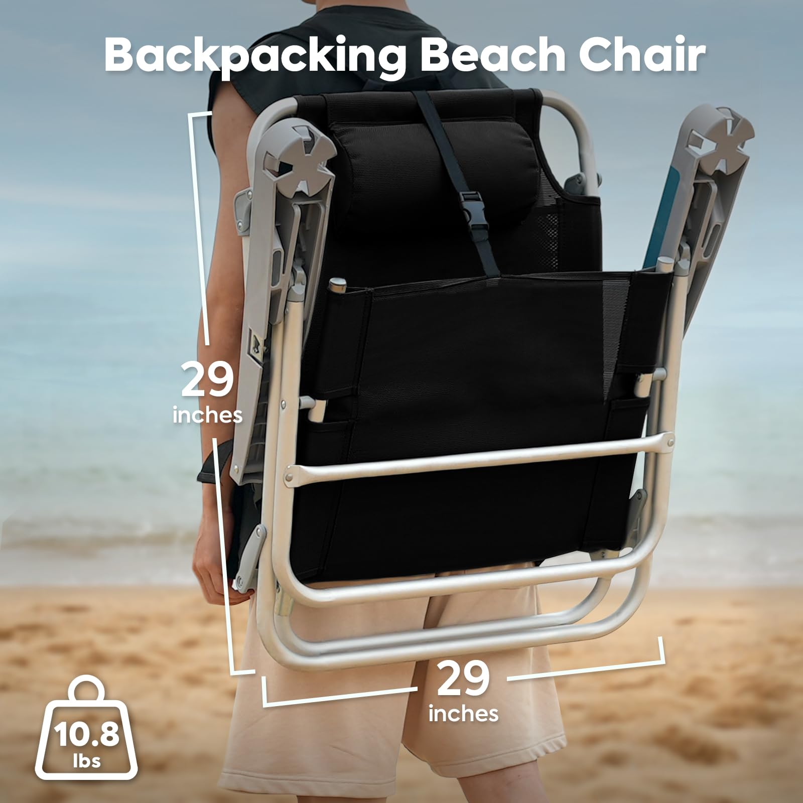 ICECO Backpacking Beach Chairs for Adults, 5 Positions Reclining Beach Chair, Heavy Duty Folding Beach Chairs, Portable Lay Flat Outdoor Chair with Cup Holder for Beach, Camping, Lawn, 350lb Capacity