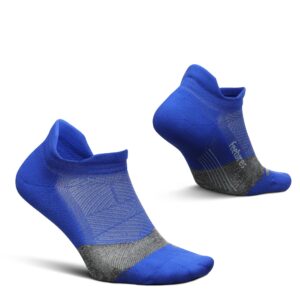 Feetures Elite Light Cushion No Show Tab Ankle Socks - Sport Sock with Targeted Compression - Boost Blue, L (1 Pair)