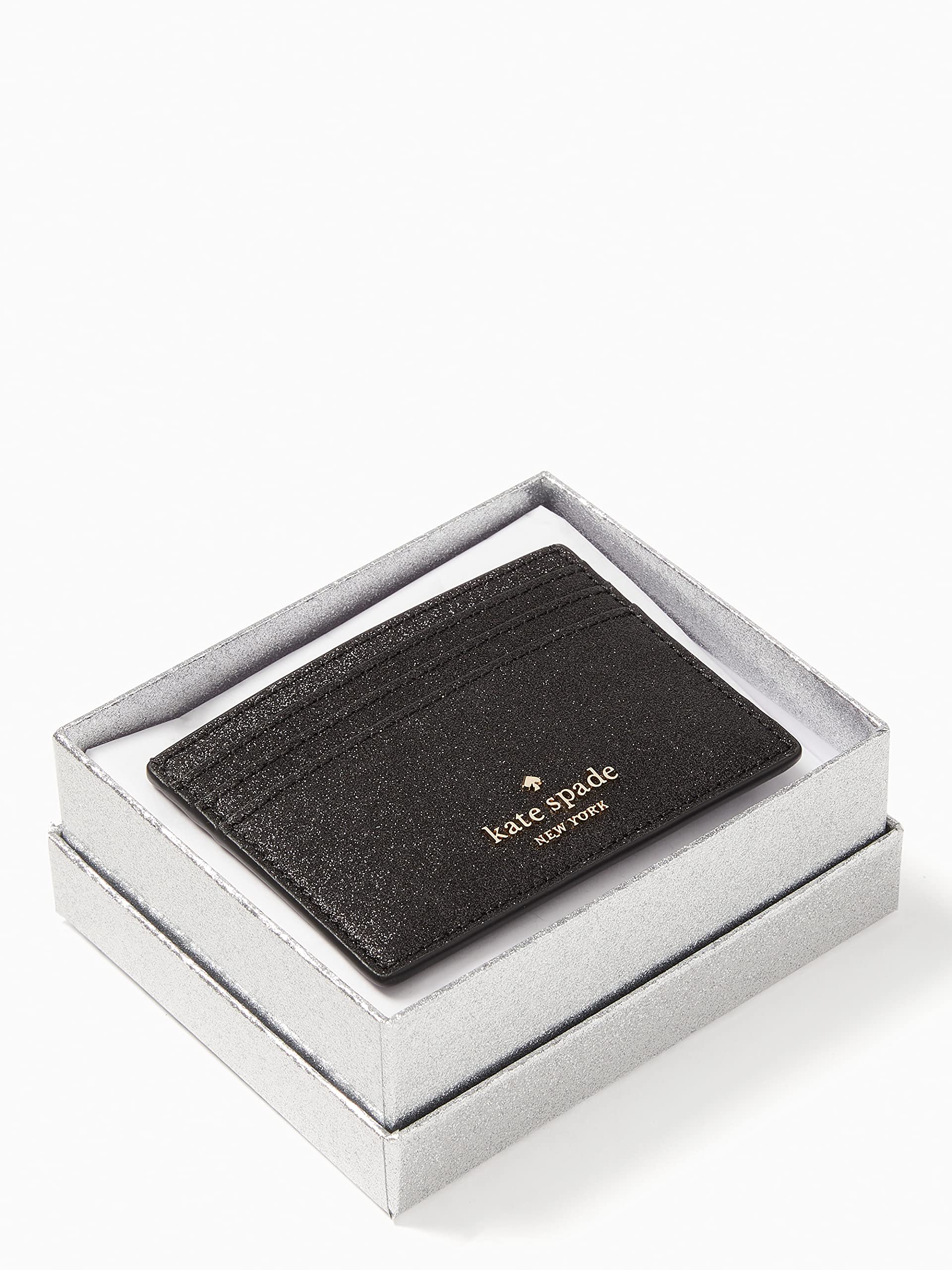 Kate Spade New York Shimmy Glitter Boxed Small Faux Leather Cardholder (Black)