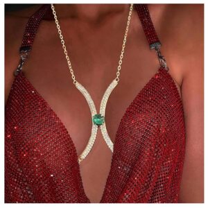 Cusmyre Rhinestone Green Chest Bracket Bra Chain Body Jewelry Bikini Crystal Body Chain Rhinestone Bra Underwear Chain Sexy Lingerie Chest Chain for Women