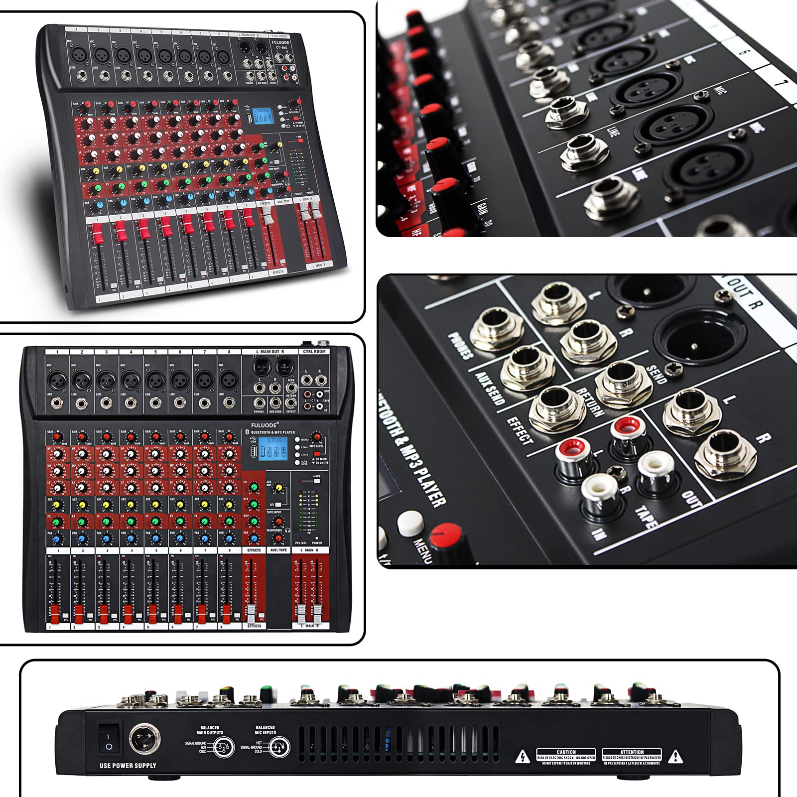 FULODE CT-80S Professional audio mixer 8 Channel with MP3 Player+Bluetooth U disk 48V Phantom Power Source USB recording