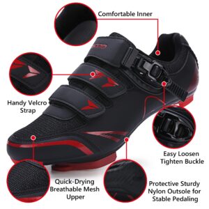 KESCOO Mens Womens Cycling Shoes Compatible with Peloton Bike Shoes and Delta Cleats Pre-Installed, Clip in Road Bike Riding Racing Biking Shoes Perfect for Indoor Outdoor - Black red, 40