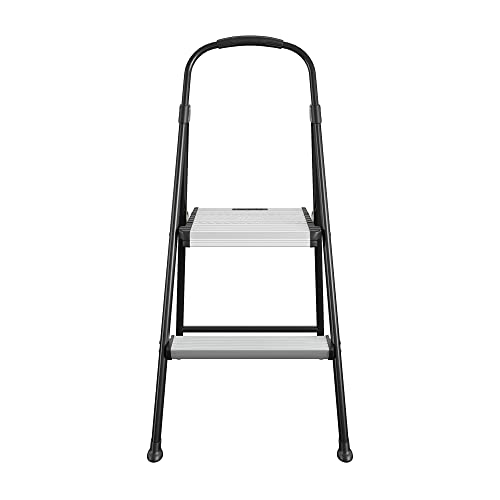 COSCO 2-Step Aluminum Folding Step Stool with Rubber Hand Grip, Black