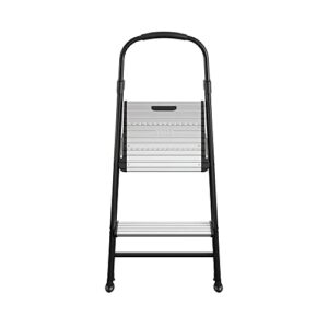 COSCO 2-Step Aluminum Folding Step Stool with Rubber Hand Grip, Black