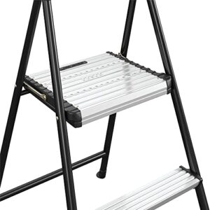 COSCO 2-Step Aluminum Folding Step Stool with Rubber Hand Grip, Black