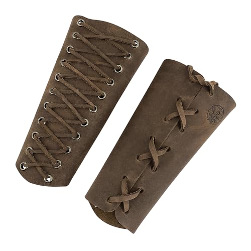 Valhalla Gear, Set of 2 Bracers for Archers, Hand Protector for Bow Shooting Practice, Outdoor Sports Armband, Wrist Guard, Full Grain Leather, Handmade, Bourbon Brown