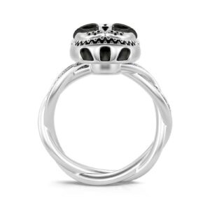 Jeulia Sterling Silver Cheshire Cat Rings for Women ​Enamel Rings Handmade Diamond White Fancy Black Cubic Zirconia ​Bridal Set Wedding Anniversary Engagement Promise with Jewelry Gift Box, silver,