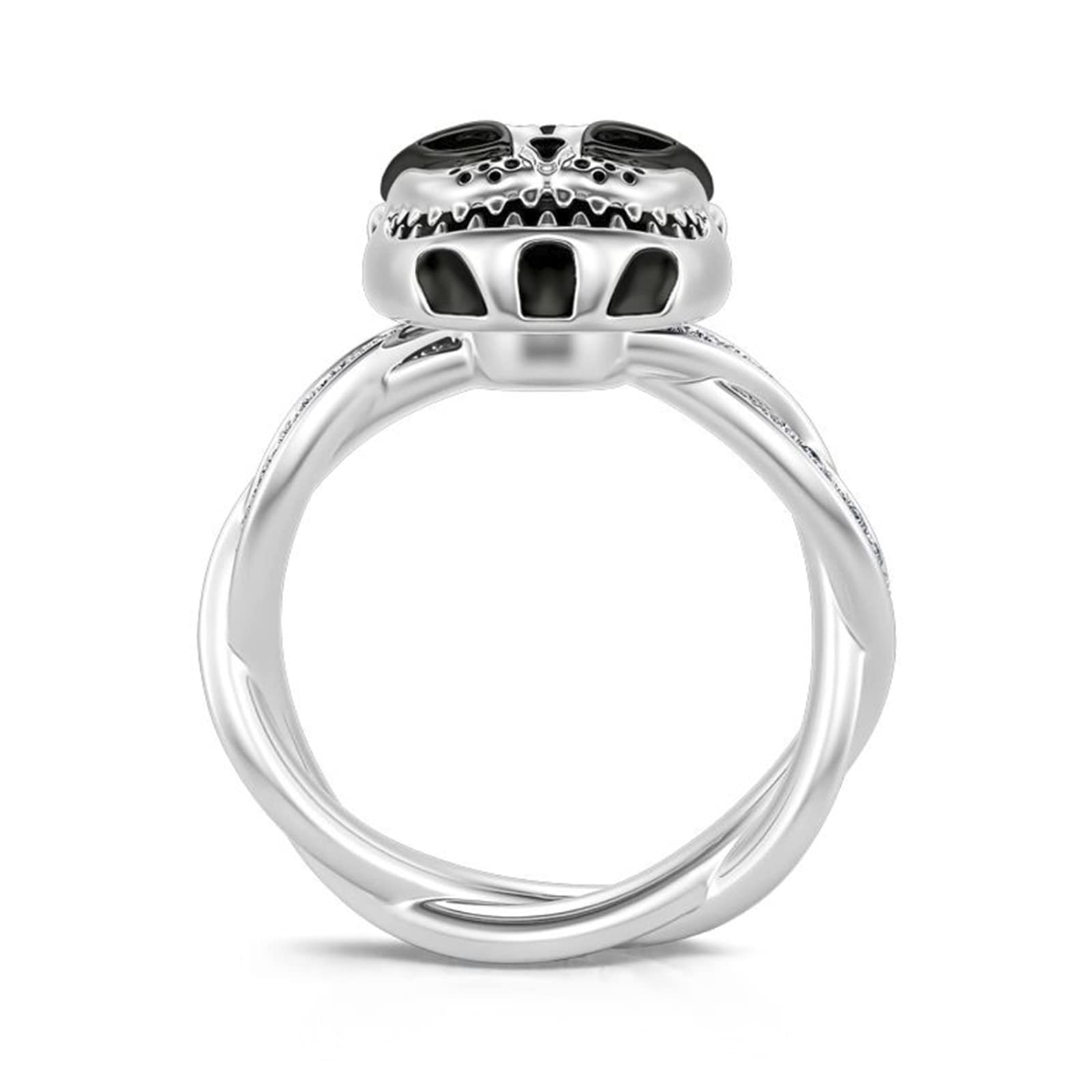 Jeulia Sterling Silver Cheshire Cat Rings for Women ​Enamel Rings Handmade Diamond White Fancy Black Cubic Zirconia ​Bridal Set Wedding Anniversary Engagement Promise with Jewelry Gift Box, silver,