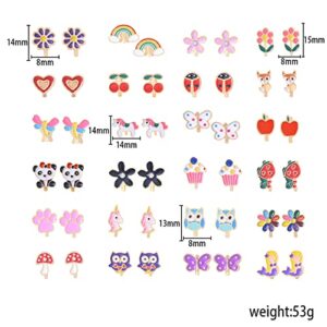 24 Pairs Clip On Earrings Non Piercing Earrings Hypoallergenic Animal Butterfly Rainbow Flower Mixed Color Painless Non-Piercing Earrings Pack