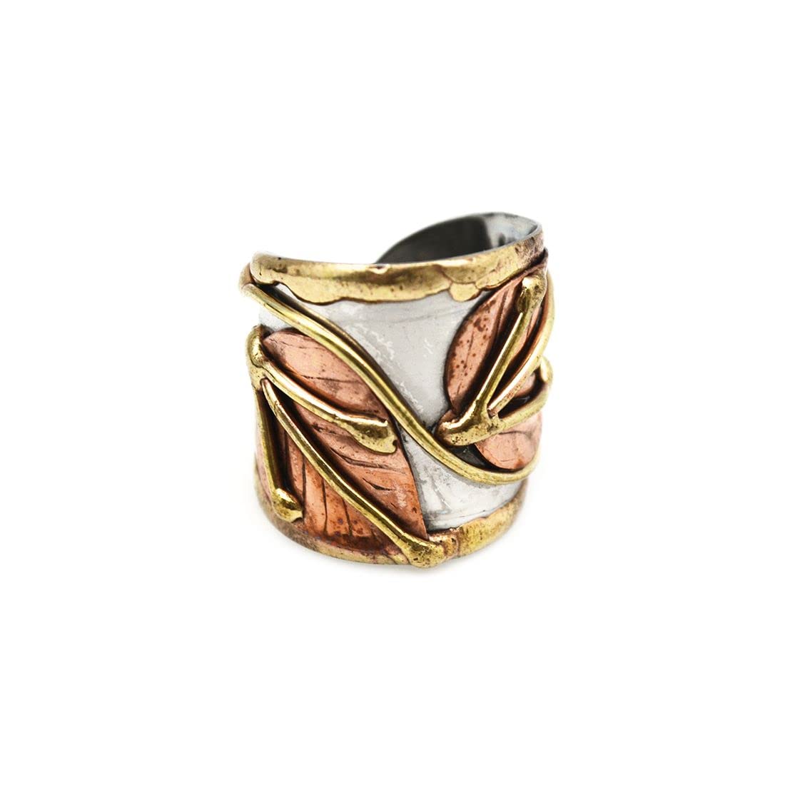 Anju R046 2 leaves Janya Mixed Metal Ring, Copper,Brass