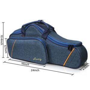 Alto Saxophone Case Sax Gig Bag, 2-in-1 Carrying Backpack Case with Flute Pocket, 20mm Soft Padded, Saxophone Accessories (Blue)