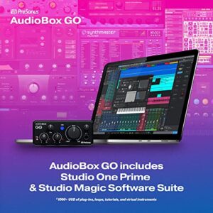 PreSonus AudioBox GO | USB-C Audio Interface for music production with Studio One DAW Recording Software, Music Tutorials, Sound Samples and Virtual Instruments