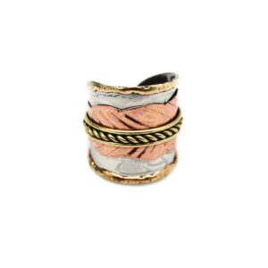 anju r043 copper leaf and brass chain band janya mixed metal ring, copper,brass