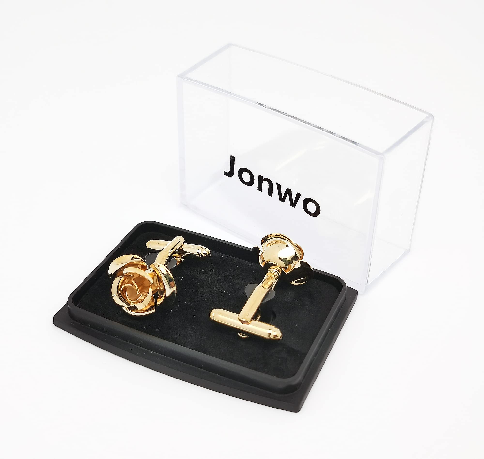 Jonwo Rose Gold Flower Shape French Shirt Jewelry Cufflinks Stainless Tuxedo Cuff Links Buttons With Gift Box for Business Wedding