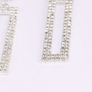 Legitta Rhinestone Long Drop Earrings Silver Cubic Zirconia Sparkly Statement Rectangle Dangle with Circle Studs for Women Wedding Jewelry