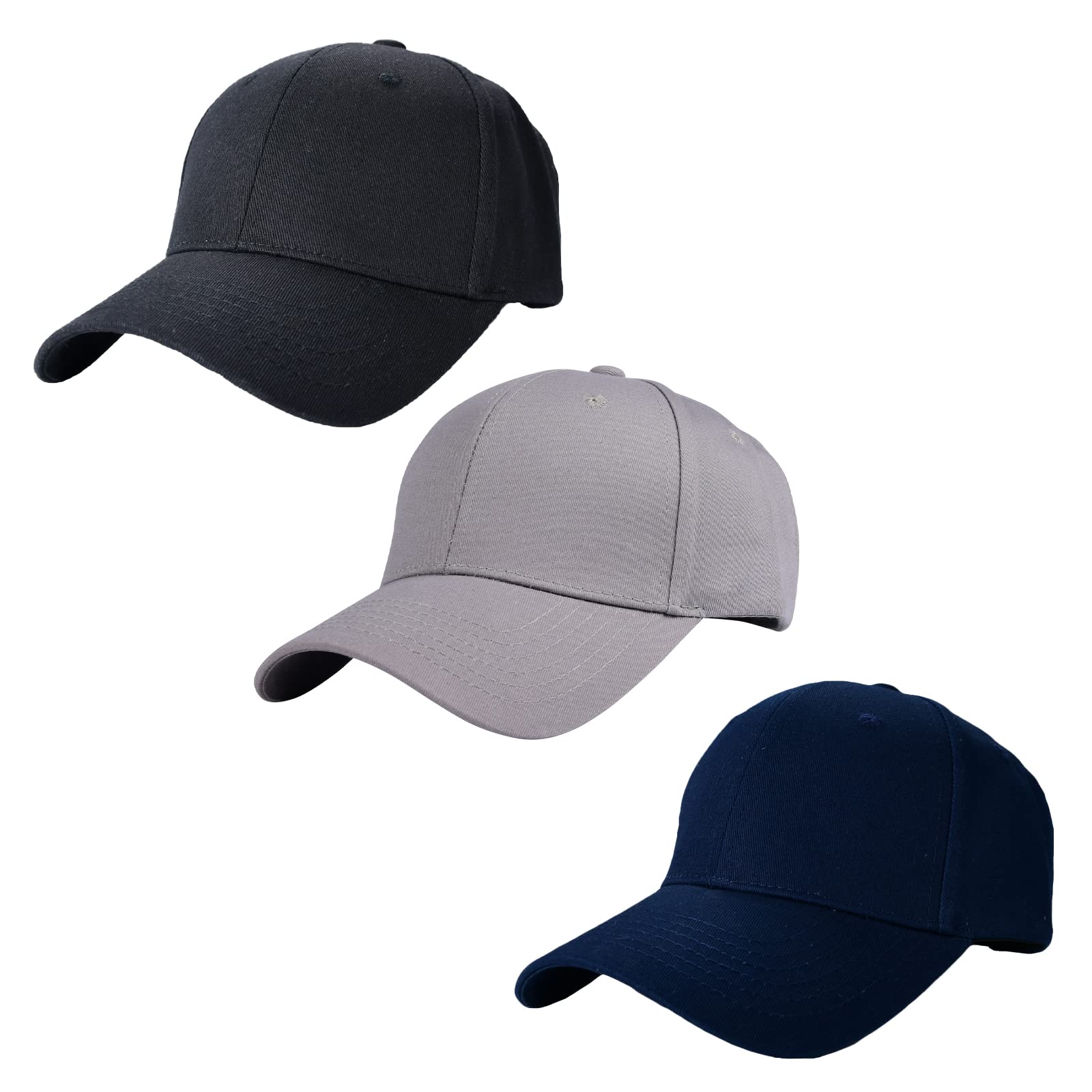 Rosoz 3 Pack Baseball Cap Men Women Cotton Dad Hat Classic Adjustable Plain Golf Hat Low Profile Unisex