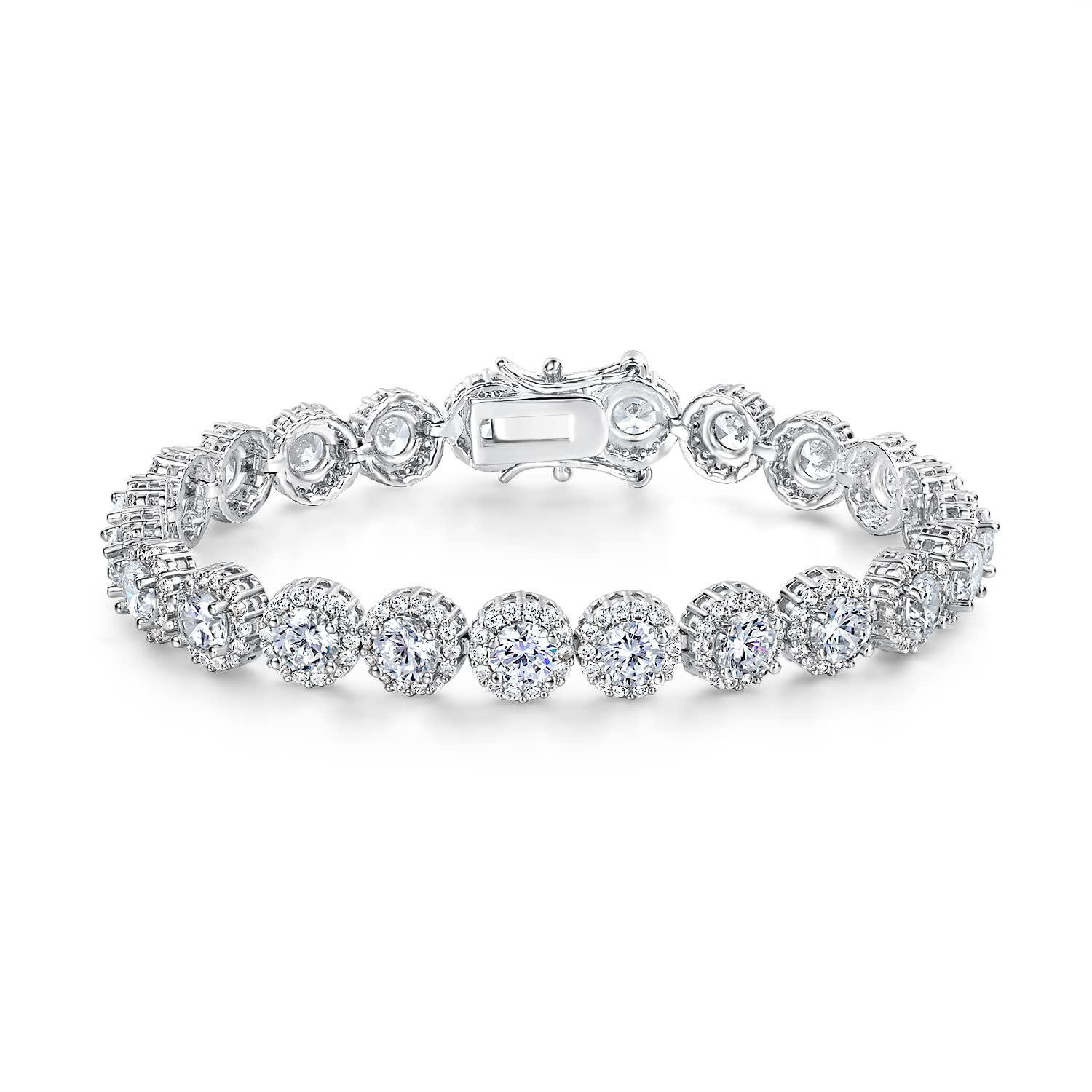 Gemsme Tennis Bracelet for Women 1 Row 18K White Gold Plated 5mm Round Cubic Zirconia Bracelets