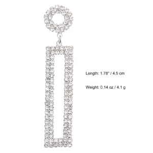 Legitta Rhinestone Long Drop Earrings Silver Cubic Zirconia Sparkly Statement Rectangle Dangle with Circle Studs for Women Wedding Jewelry