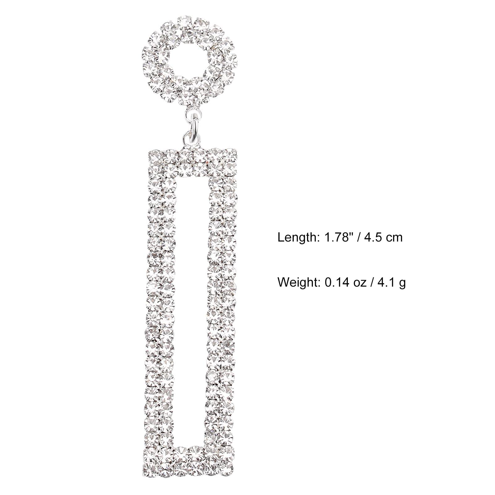 Legitta Rhinestone Long Drop Earrings Silver Cubic Zirconia Sparkly Statement Rectangle Dangle with Circle Studs for Women Wedding Jewelry